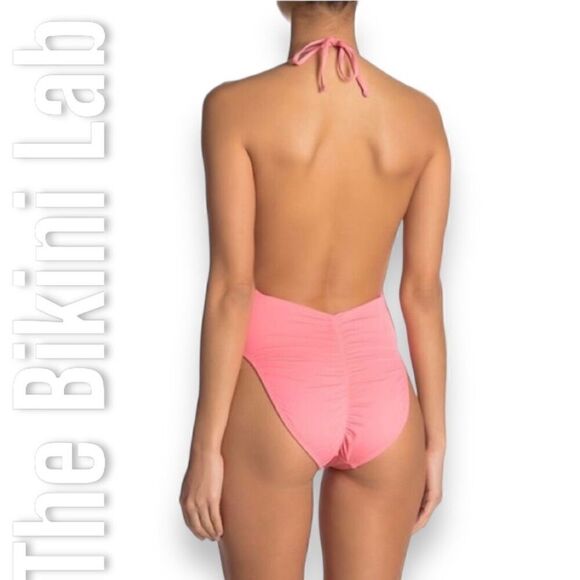 The Bikini Lab Rack Solid Plunge Shirred Booty One-Piece Halter Women’s Medium - Picture 12 of 12